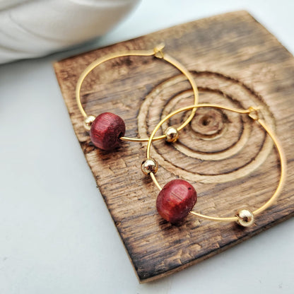 Red Sandalwood Beaded Minimalist Dangle Asian Ethnic Boho Hoop Earrings The Colourful Aura ScentiMelti Wax Melts