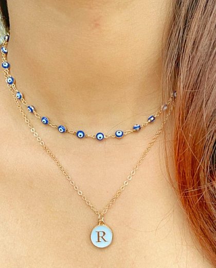 Two Layer Turkish Evil Eye Necklace Personalised Initial Boho Choker Necklace - ScentiMelti Home Fragrance, Beauty & Gifts UK