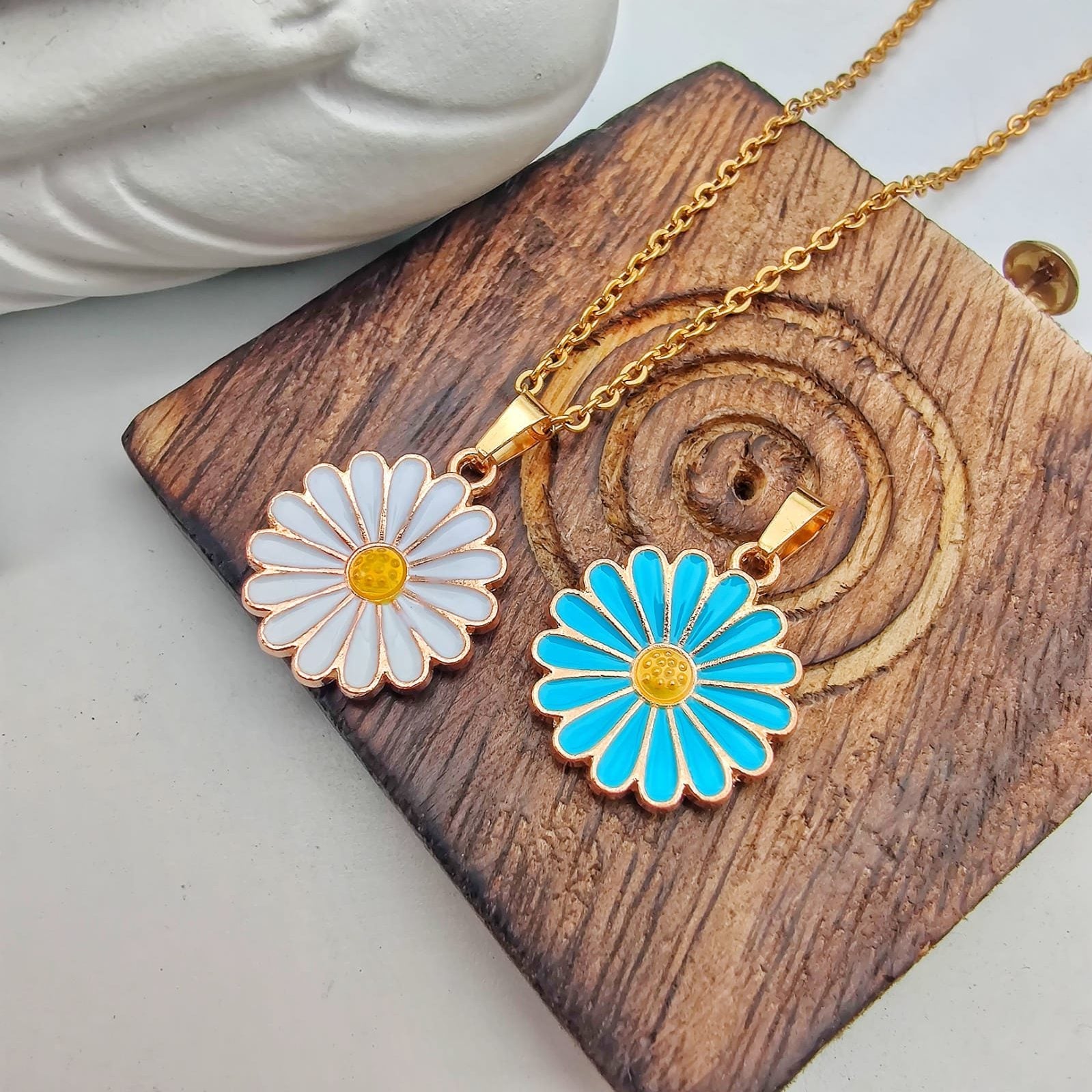 Colourful Blue Sunflower  Indie Boho Daisy Floral Charms Choker Summer Necklace - ScentiMelti Home Fragrance, Beauty & Gifts UK