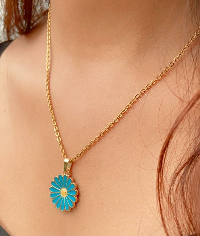 Colourful Blue Sunflower  Indie Boho Daisy Floral Charms Choker Summer Necklace - ScentiMelti Home Fragrance, Beauty & Gifts UK