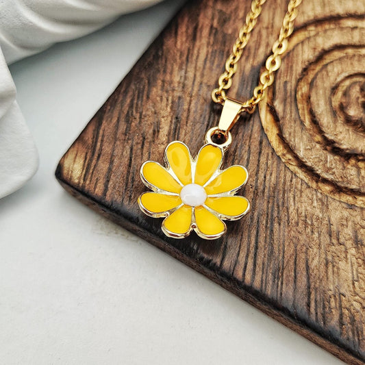 Colourful Yellow Indie Boho Daisy Floral Sunflower Charms Summer Necklace - ScentiMelti Home Fragrance, Beauty & Gifts UK