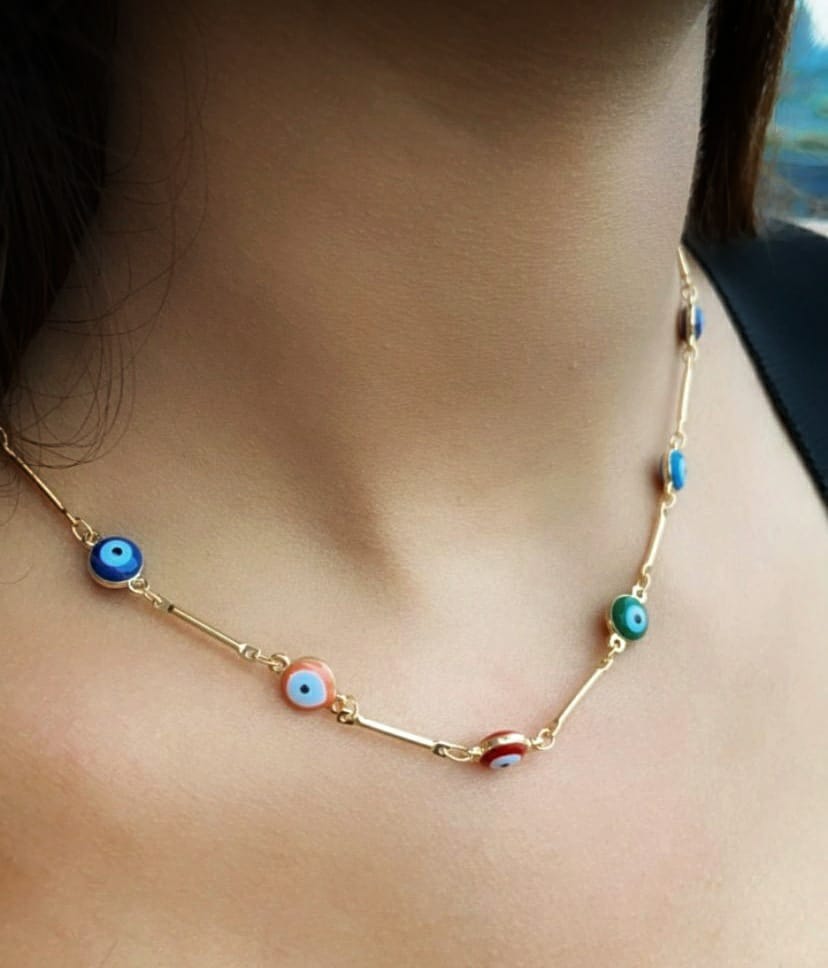 Multicolour Gold and Silver Evil Eye Charm Choker Protection Necklace - ScentiMelti Home Fragrance, Beauty & Gifts UK