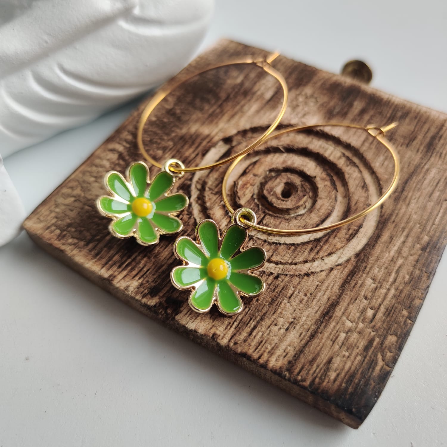 Green Sunflower 30mm Multicolour Boho Floral Charm Dainty Huggie Hoop Earrings The Colourful Aura ScentiMelti Wax Melts