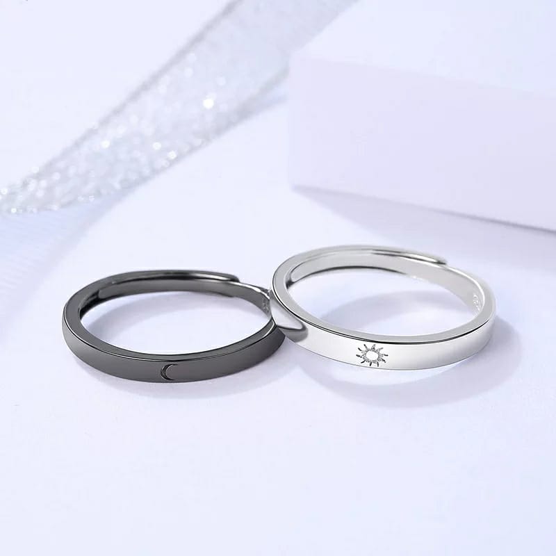 Adjustable Sterling Silver Couple Moon and Sun Promise Ring set - ScentiMelti Home Fragrance, Beauty & Gifts UK