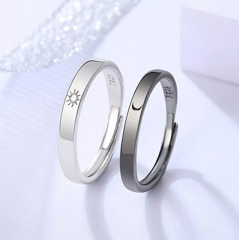 Adjustable Sterling Silver Couple Moon and Sun Promise Ring set - ScentiMelti Home Fragrance, Beauty & Gifts UK