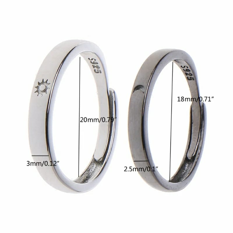 Adjustable Sterling Silver Couple Moon and Sun Promise Ring set - ScentiMelti Home Fragrance, Beauty & Gifts UK