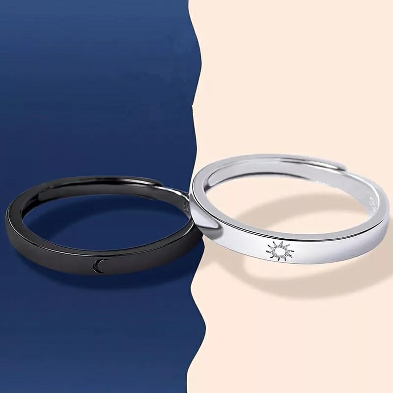 Adjustable Sterling Silver Couple Moon and Sun Promise Ring set - ScentiMelti Home Fragrance, Beauty & Gifts UK