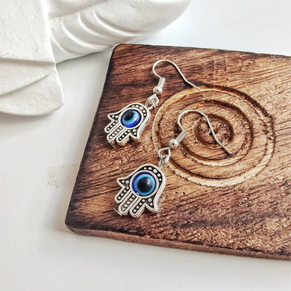 Hamsa Protection Evil Eye Fatima Hand Charm Handmade Dangle Drop Earrings The Colourful Aura ScentiMelti Wax Melts