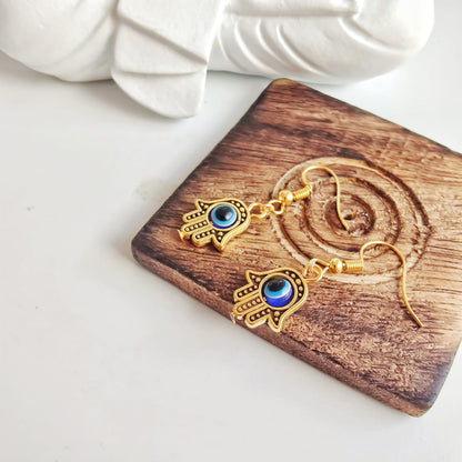 Hamsa Fatima Hand Evil Eye Protection Zircon Hand Drop Dangle Hook Earrings The Colourful Aura ScentiMelti Wax Melts