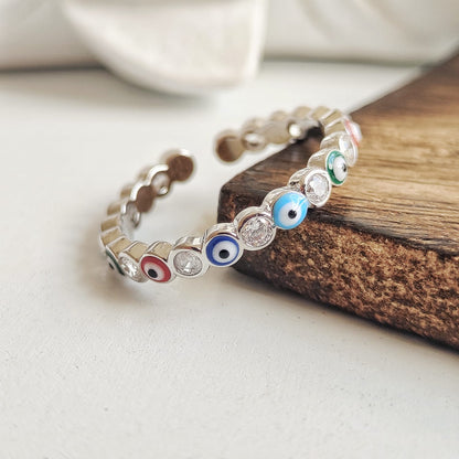 Adjustable Multicolour Minimalist Slim Stacking Evil Eye Band Ring - ScentiMelti Home Fragrance, Beauty & Gifts UK