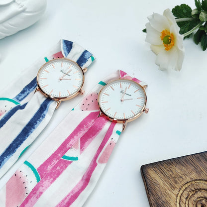 Blue Watermelon Print Changeable Cotton Tie Knot Strap Geneva Boho Wristwatch The Colourful Aura ScentiMelti Wax Melts