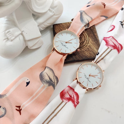 White Swan Cloth Changeable Cotton Tie Knot Strap Geneva Boho Wristwatch - ScentiMelti Home Fragrance, Beauty & Gifts UK