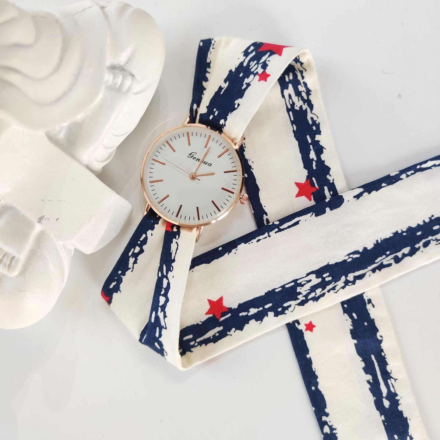 Red Star Print Changeable Fabric Strap Tie Knot Women Geneva Wristwatch - ScentiMelti Home Fragrance, Beauty & Gifts UK