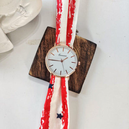 Red Star Print Changeable Fabric Strap Tie Knot Women Geneva Wristwatch - ScentiMelti Home Fragrance, Beauty & Gifts UK