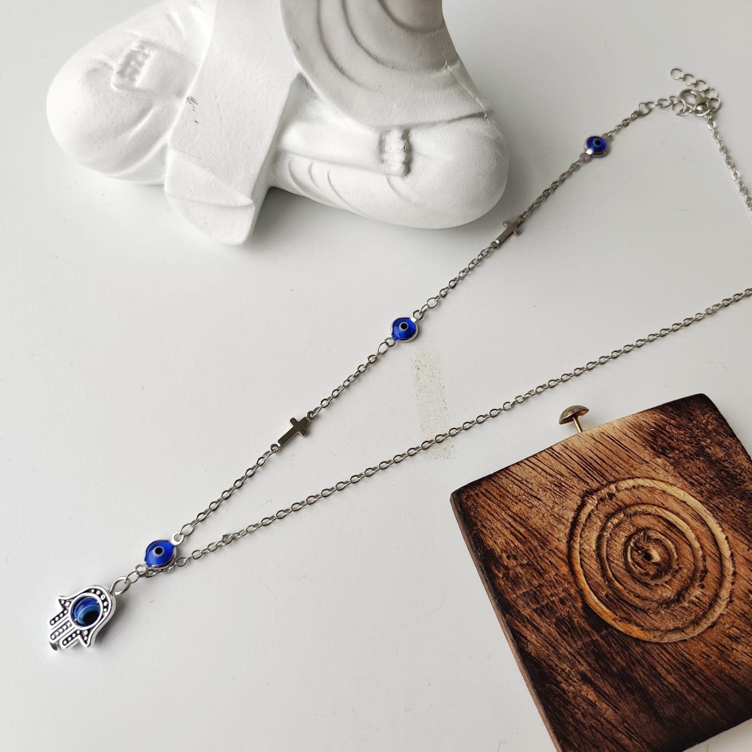 Half Evil Eye Cross Hamsa Charm Pendant Choker Protection Necklace - ScentiMelti Home Fragrance, Beauty & Gifts UK