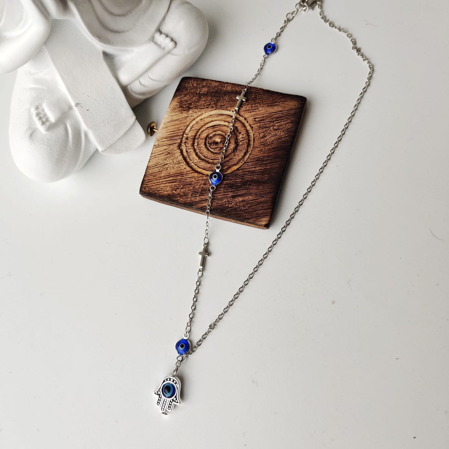 Half Evil Eye Cross Hamsa Charm Pendant Choker Protection Necklace - ScentiMelti Home Fragrance, Beauty & Gifts UK