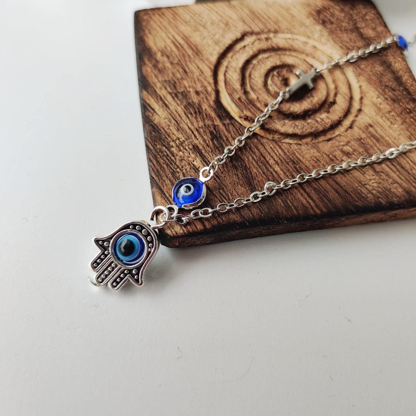 Half Evil Eye Cross Hamsa Charm Pendant Choker Protection Necklace - ScentiMelti Home Fragrance, Beauty & Gifts UK