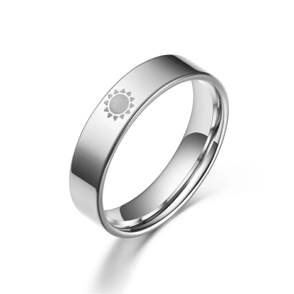 Stainless Steel Silver Couple Moon and Sun Matching Promise Ring Set - ScentiMelti Home Fragrance, Beauty & Gifts UK