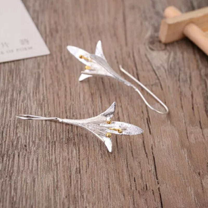 White Long Silver Vintage Lily floral Ear Crawler Hook Drop Ear Wire Earring The Colourful Aura ScentiMelti Wax Melts