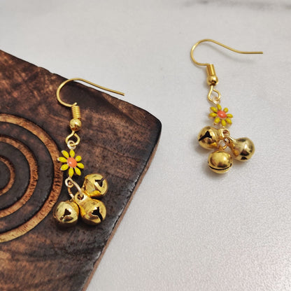 Small Sunflower Flora Ghungroo Charm Dainty Boho Hooks Drop Earrings The Colourful Aura ScentiMelti Wax Melts