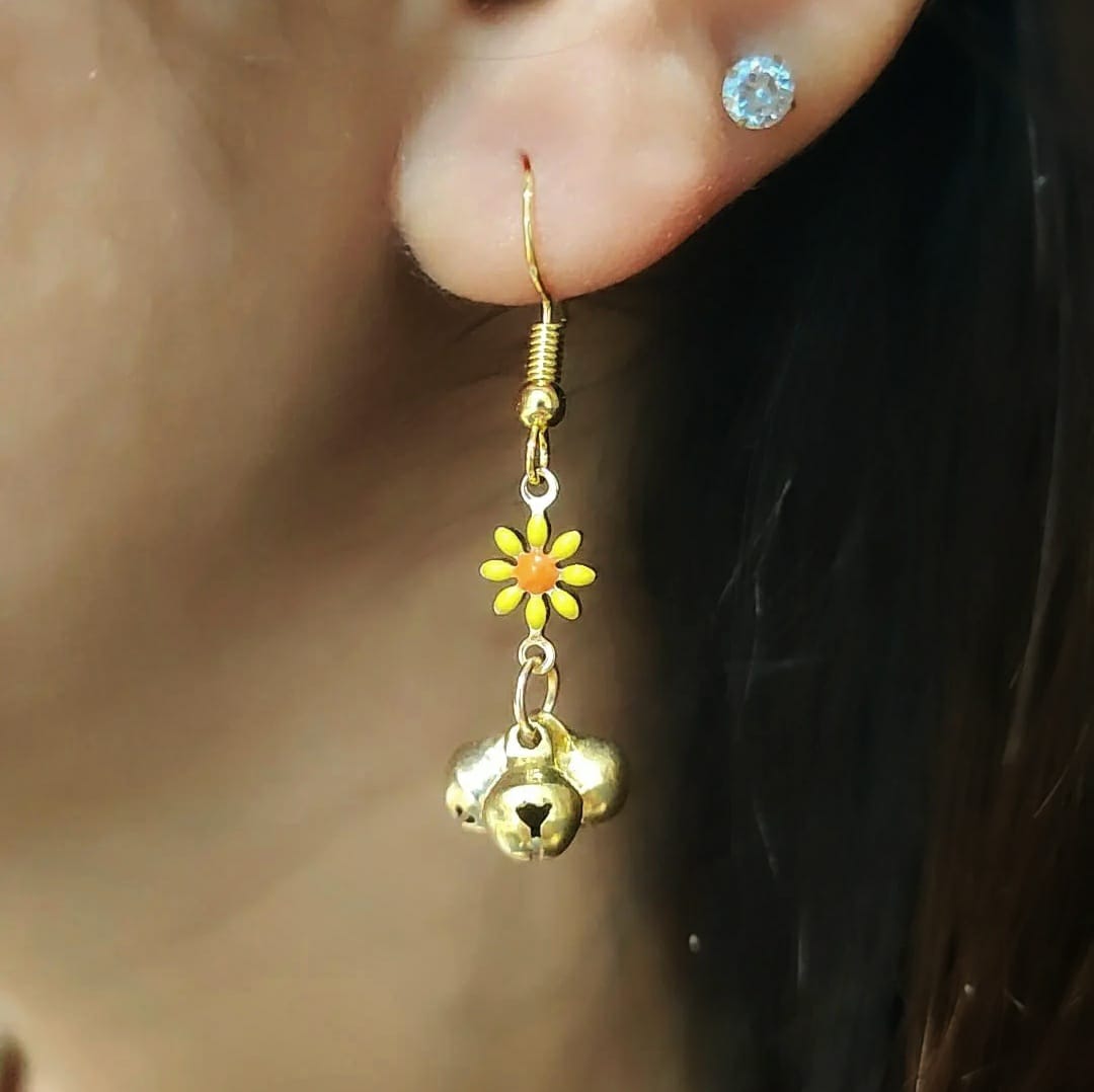 Small Sunflower Flora Ghungroo Charm Dainty Boho Hooks Drop Earrings The Colourful Aura ScentiMelti Wax Melts