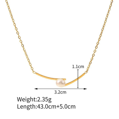 Gold Single White Pearl Inlaid Irregular Shape Minimalist Slim Pendant Necklace - ScentiMelti Home Fragrance, Beauty & Gifts UK