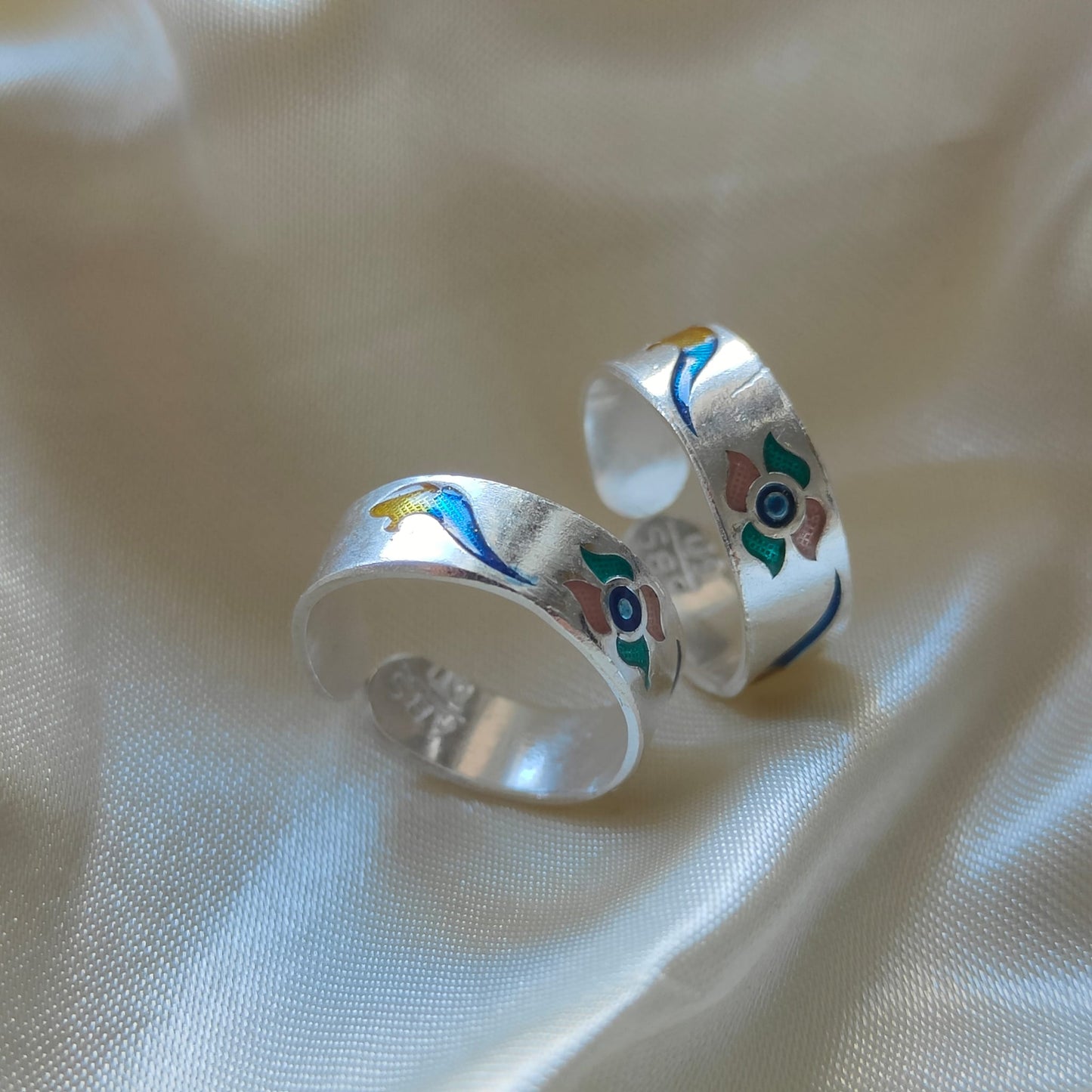 Silver Colourful Floral Band Boho Midi Band Dainty Adjustable Toe Ring - ScentiMelti Home Fragrance, Beauty & Gifts UK