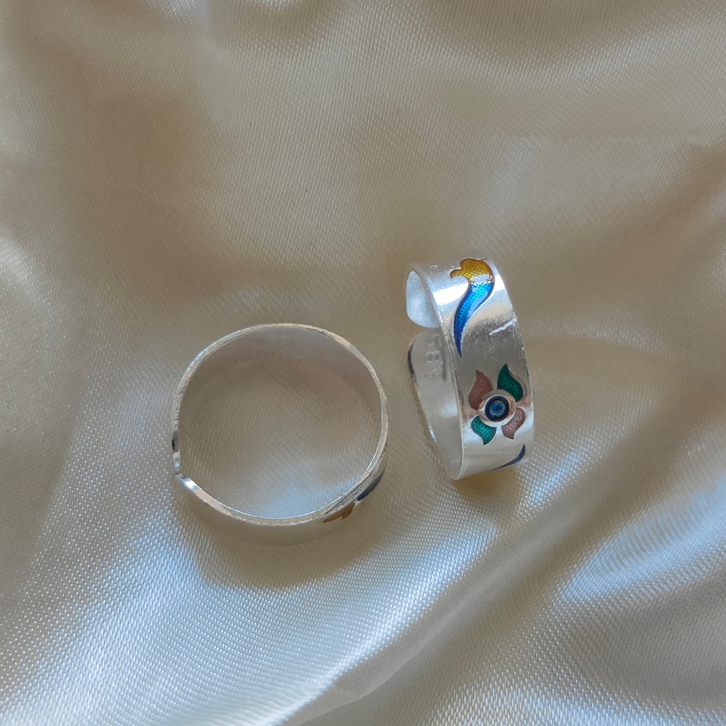 Silver Colourful Floral Band Boho Midi Band Dainty Adjustable Toe Ring - ScentiMelti Home Fragrance, Beauty & Gifts UK