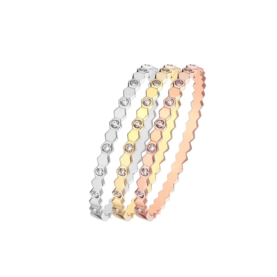 Slim Honeycomb Hexagonal Zircon Elegant Cutting Grain Bangle Bracelet - ScentiMelti Home Fragrance, Beauty & Gifts UK