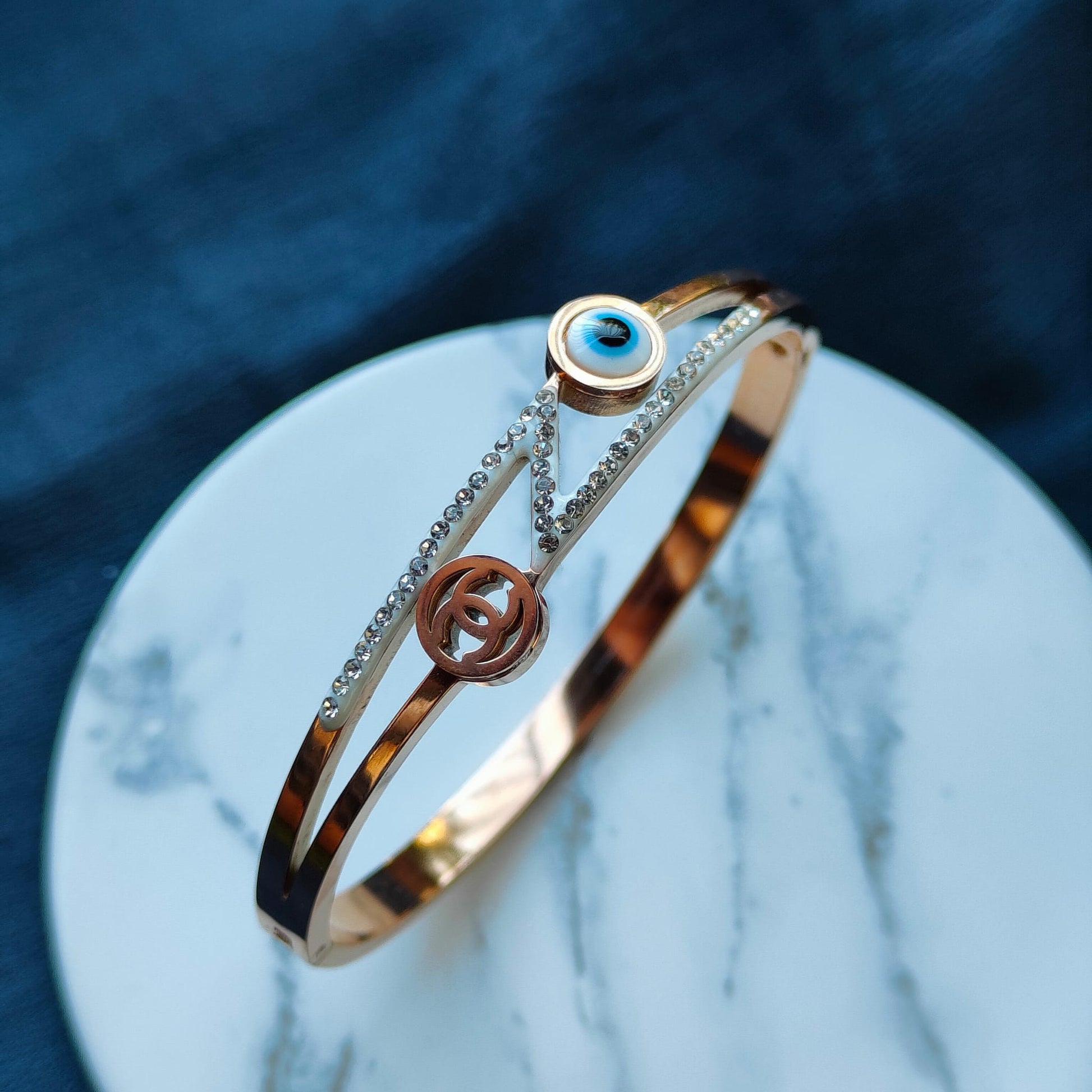 Lightning Zircon Evil Eye Rose Gold Chanel Bangle Bracelet The Colourful Aura ScentiMelti Wax Melts