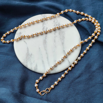 Single Strand Ethnic Beaded Brass Lightweight Unisex White Pearl Mala Necklace - ScentiMelti Home Fragrance, Beauty & Gifts UK