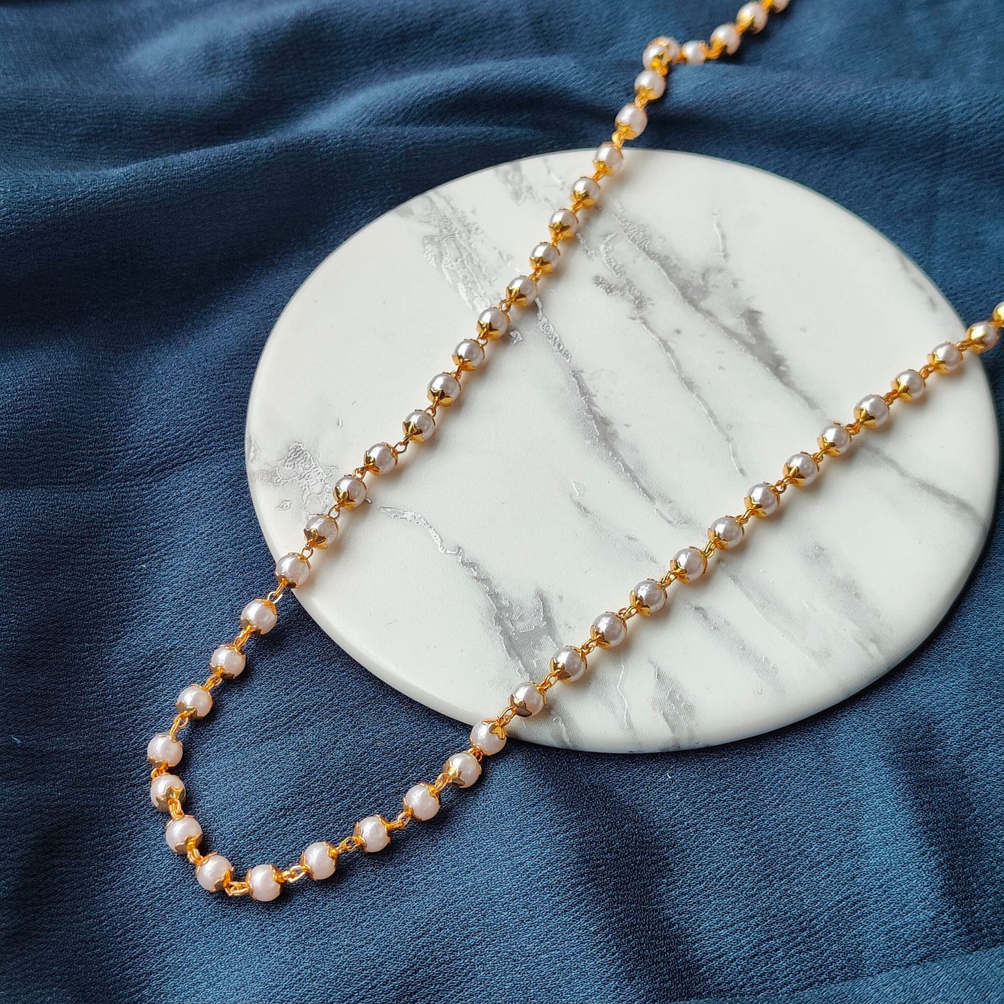 Single Strand Ethnic Beaded Brass Lightweight Unisex White Pearl Mala Necklace - ScentiMelti Home Fragrance, Beauty & Gifts UK