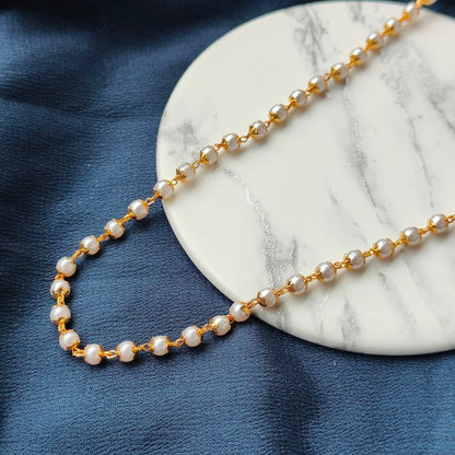 Single Strand Ethnic Beaded Brass Lightweight Unisex White Pearl Mala Necklace - ScentiMelti Home Fragrance, Beauty & Gifts UK