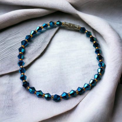 Blue Gold Crystal Beaded Sparkle minmalist Elegant Bracelet The Colourful Aura ScentiMelti Wax Melts