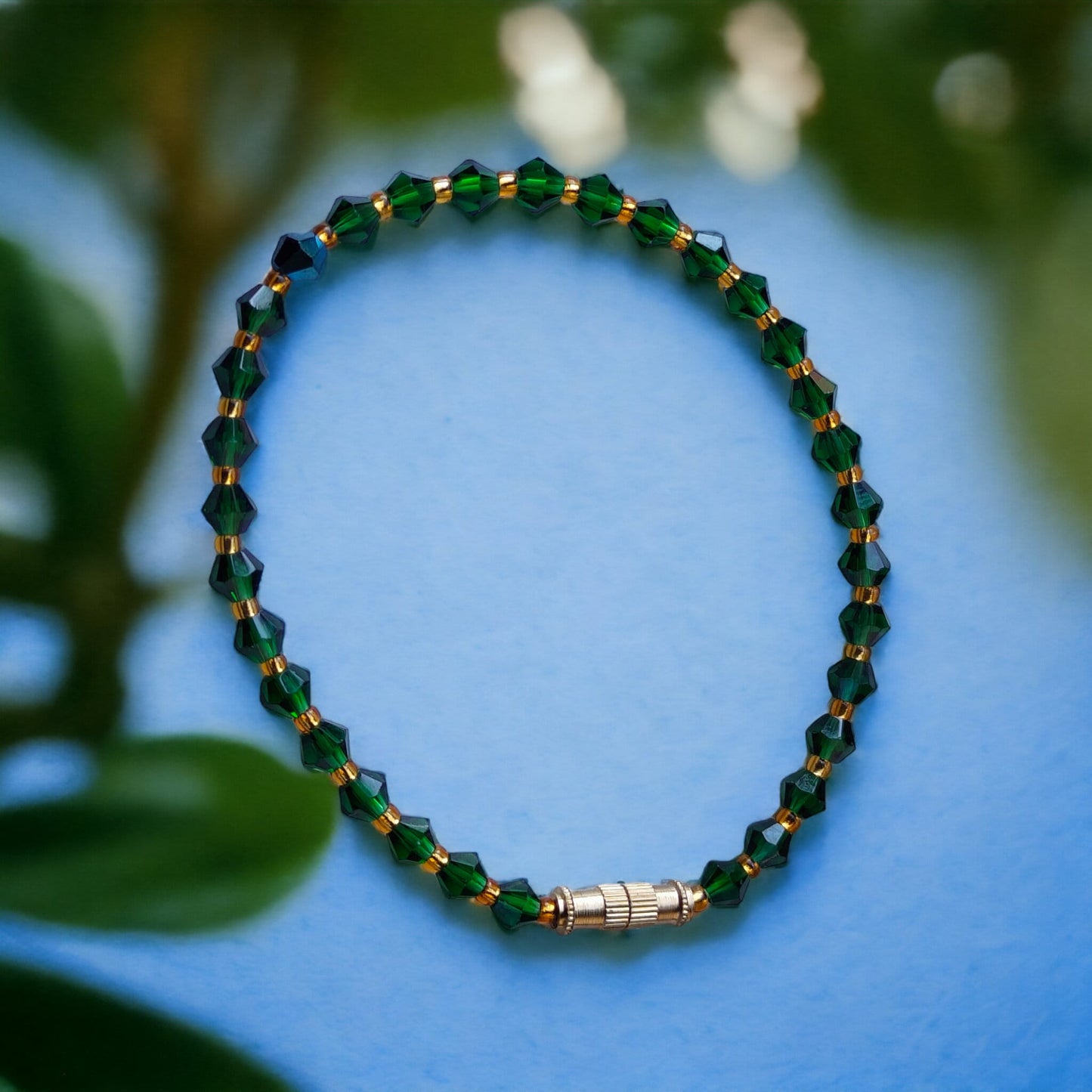 Green Gold Crystal Beaded Sparkle minmalist Elegant Bracelet - ScentiMelti Home Fragrance, Beauty & Gifts UK