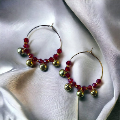 Gold Red Ghungroo 30mm Huggie Multicolour Dainty Boho Summer Hoop Bali Earring The Colourful Aura ScentiMelti Wax Melts