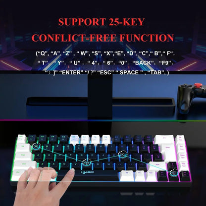 RGB Mechanical Gaming Keyboard Black-White 68 Key Red/Blue Switch ABS Caps Wired Membrane Gaming Office - ScentiMelti Home Fragrance, Beauty & Gifts UK