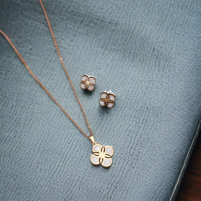 White Enamel Minimalistic Clover Pendant Necklace and Earring Set - ScentiMelti Home Fragrance, Beauty & Gifts UK