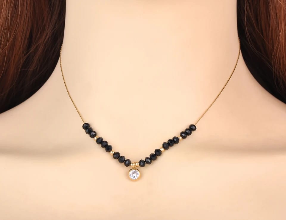 Black Crystal Round Zircon Charm Minimalistic Mangalsutra Necklace - ScentiMelti Home Fragrance, Beauty & Gifts UK