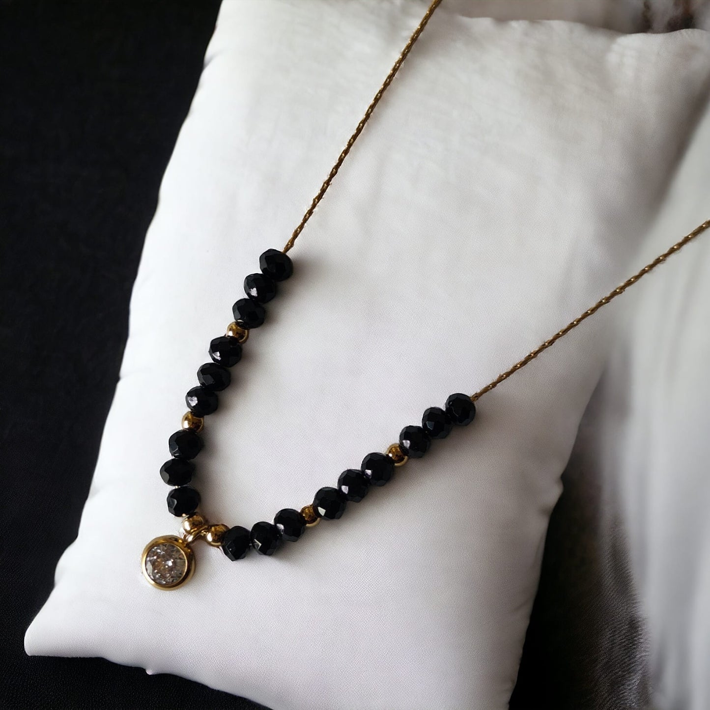 Black Crystal Round Zircon Charm Minimalistic Mangalsutra Necklace - ScentiMelti Home Fragrance, Beauty & Gifts UK