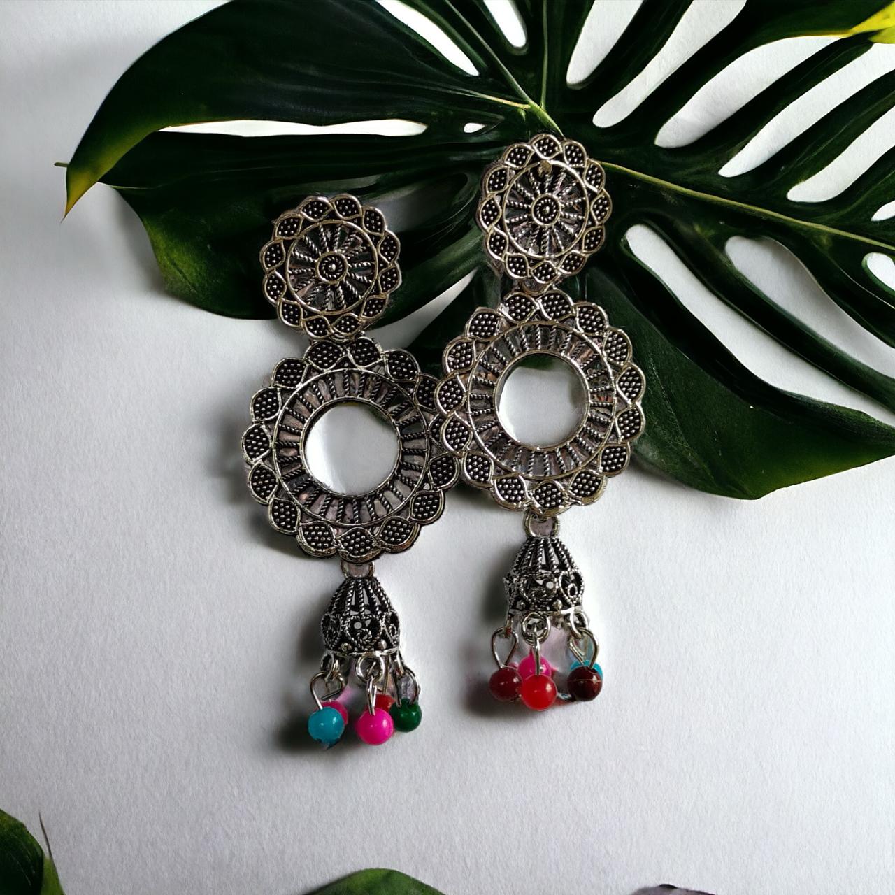 Indian Boho Oxidised Drop Ethnic Jhumkis Earrings The Colourful Aura ScentiMelti Wax Melts