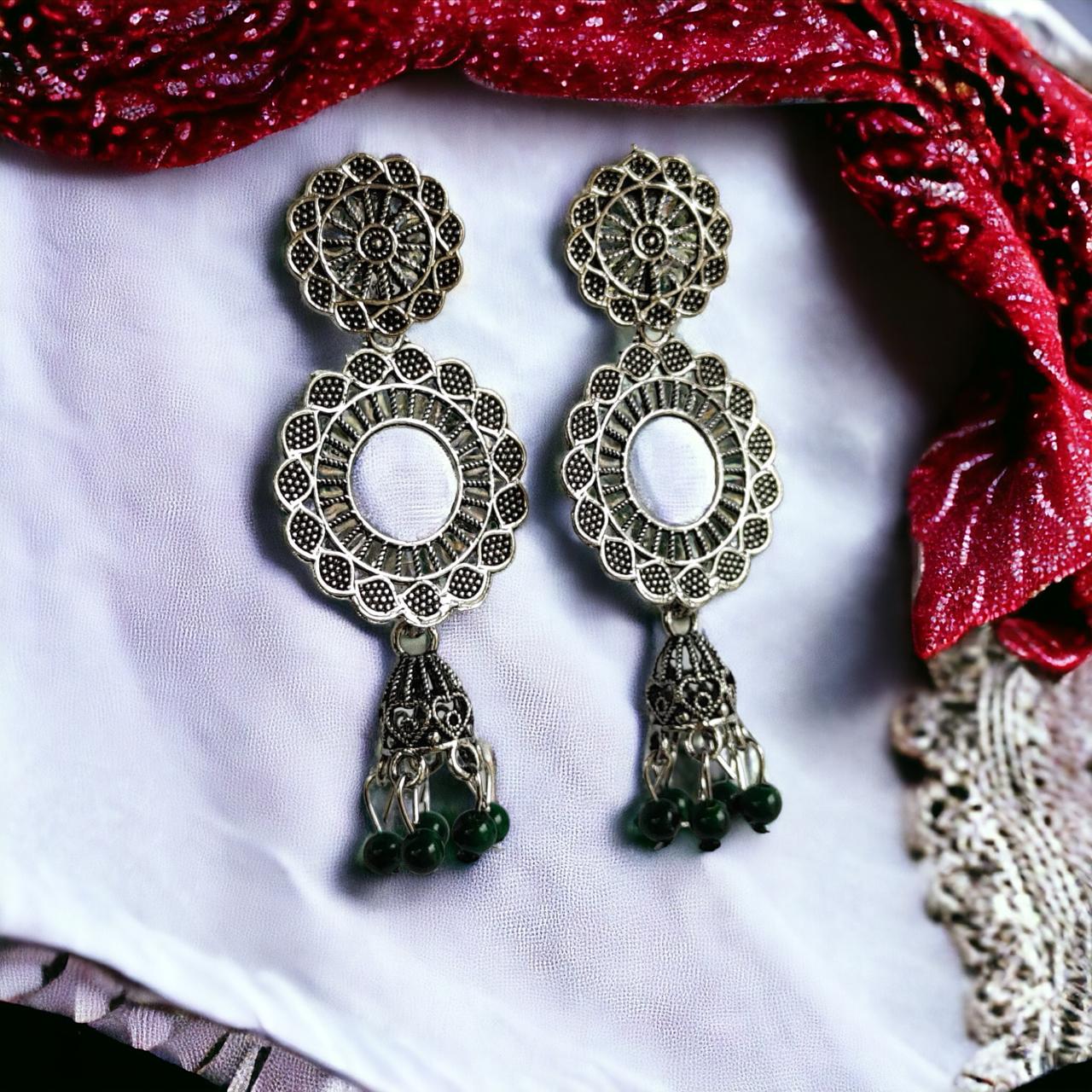 Indian Boho Oxidised Drop Ethnic Jhumkis Earrings The Colourful Aura ScentiMelti Wax Melts