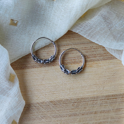 Silver Sterling Oxidised Wired Tribal Dainty Minimal Statement Hoops - ScentiMelti Home Fragrance, Beauty & Gifts UK