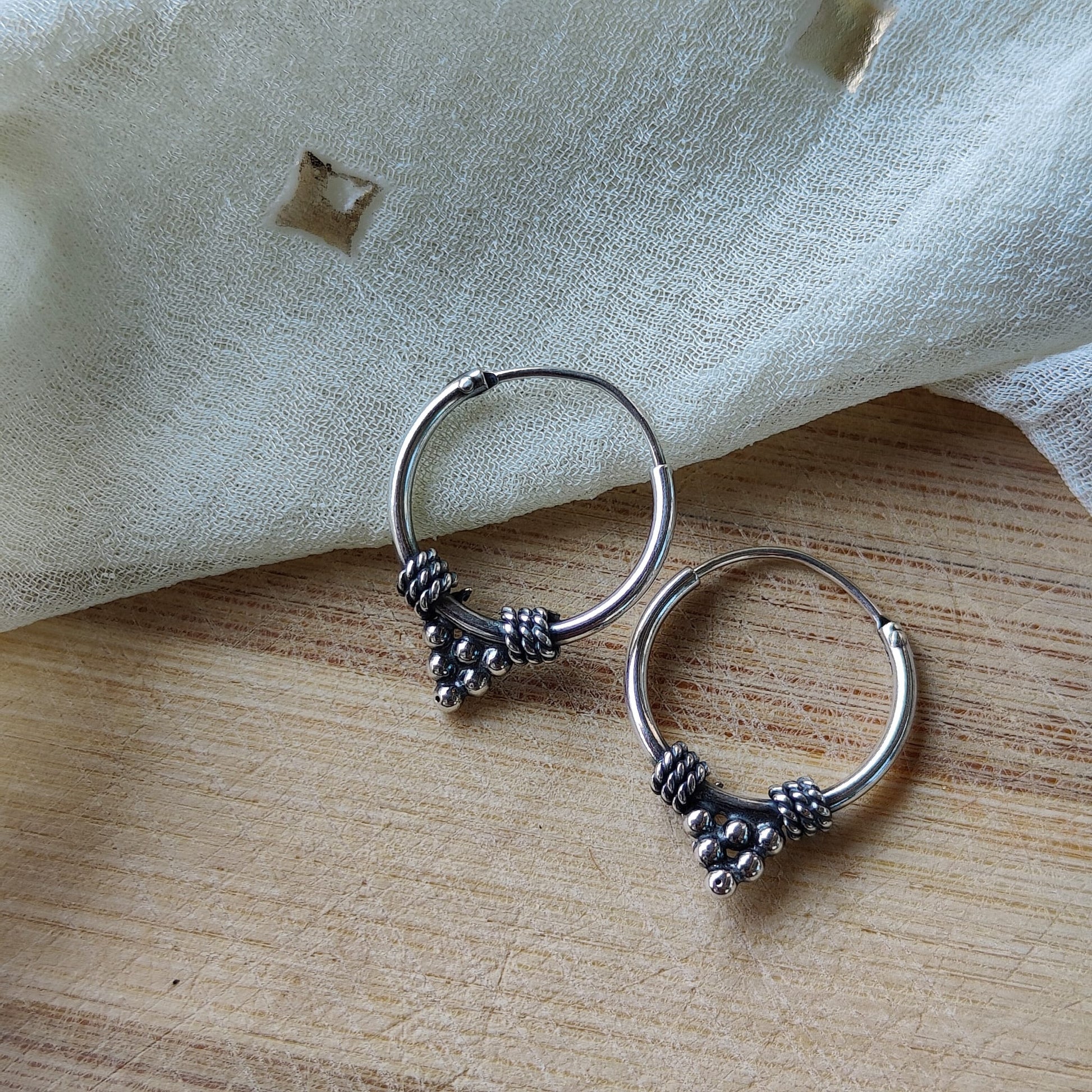 Silver Sterling Oxidised Wired Tribal Dainty Minimal Statement Hoops - ScentiMelti Home Fragrance, Beauty & Gifts UK