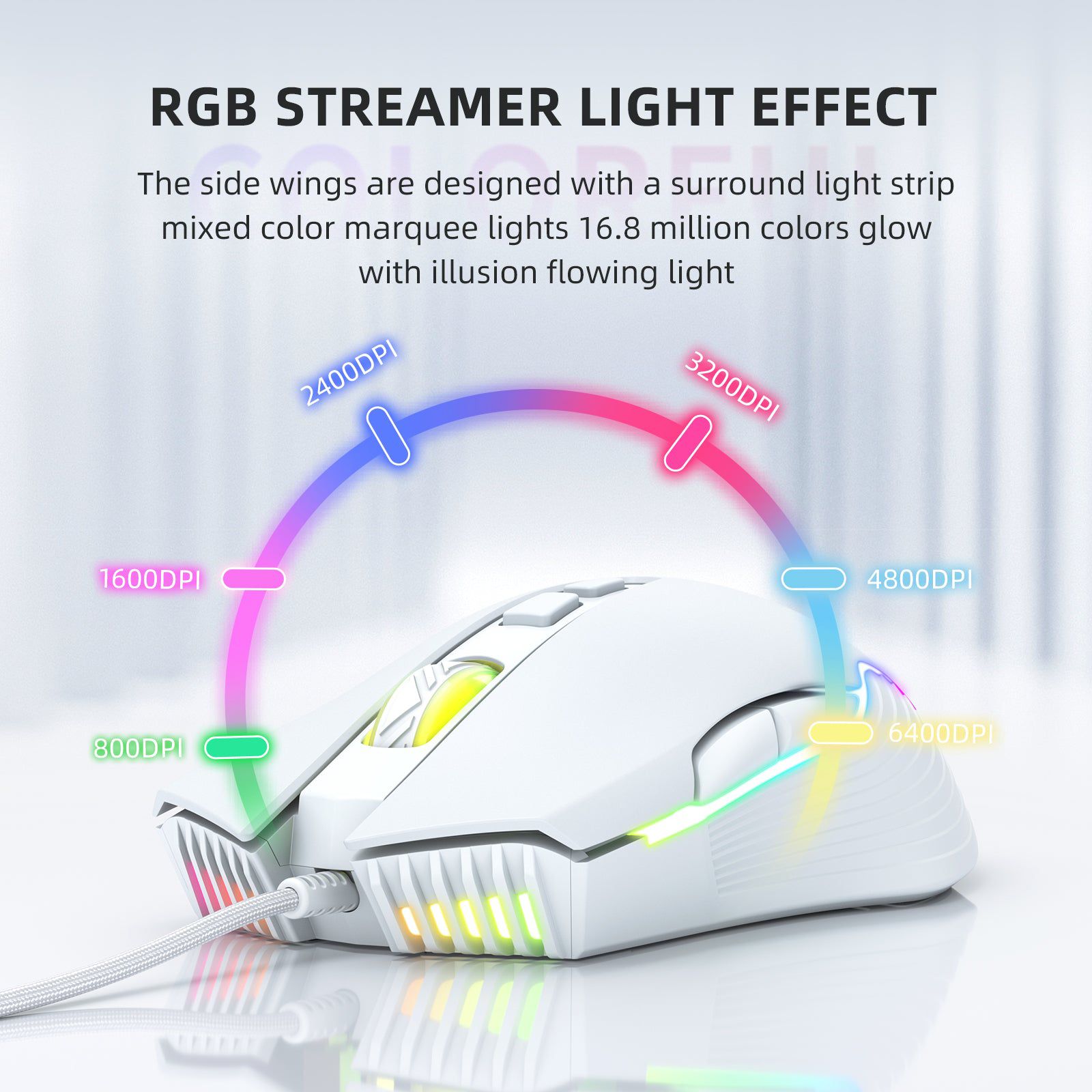 Adjustable 6400 DPI Wired LED Gaming Mouse with Breathing LED Colors White - ScentiMelti Home Fragrance, Beauty & Gifts UK