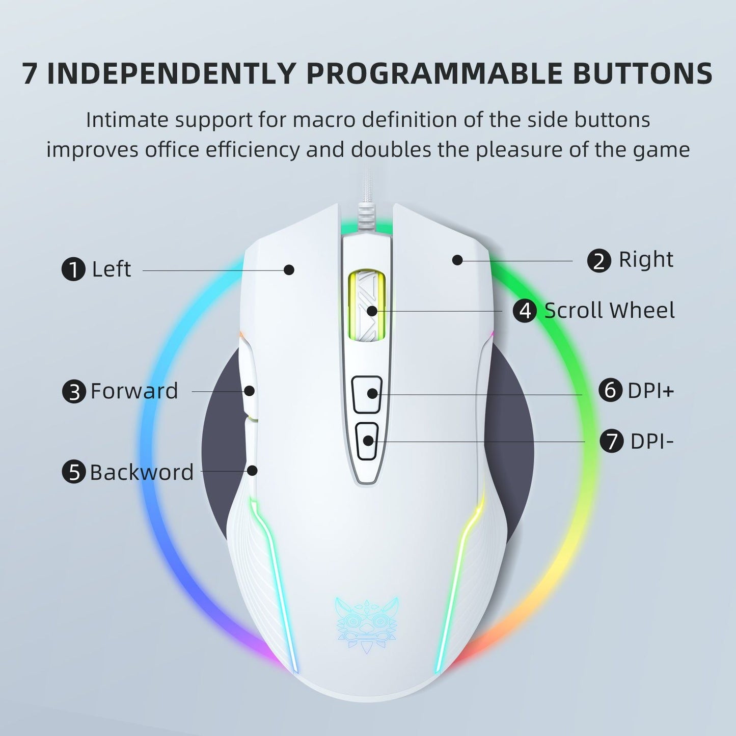 Adjustable 6400 DPI Wired LED Gaming Mouse with Breathing LED Colors White - ScentiMelti Home Fragrance, Beauty & Gifts UK