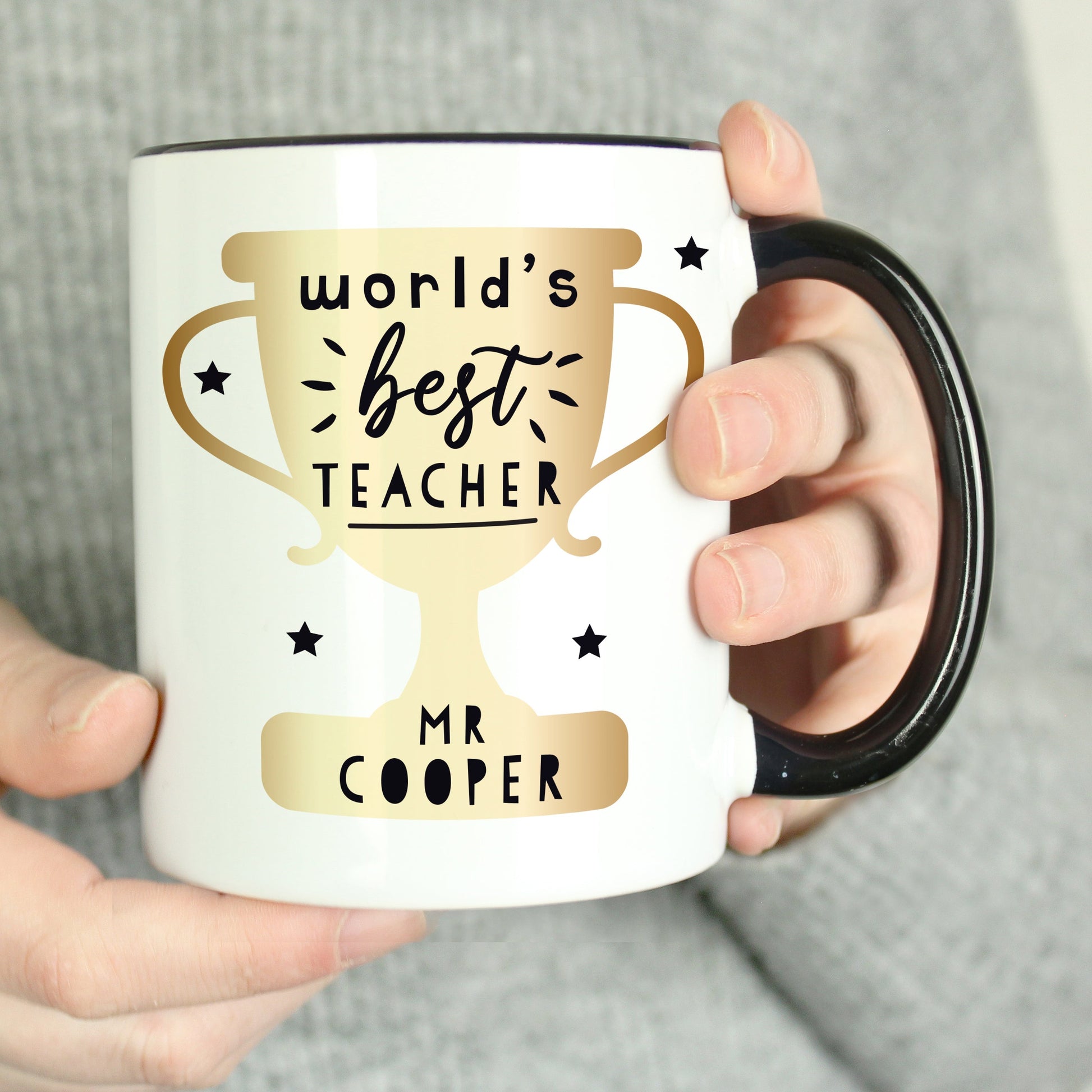 World's Best Teacher Trophy Black Handled Mug Sweetlea Gifts Ltd ScentiMelti Wax Melts