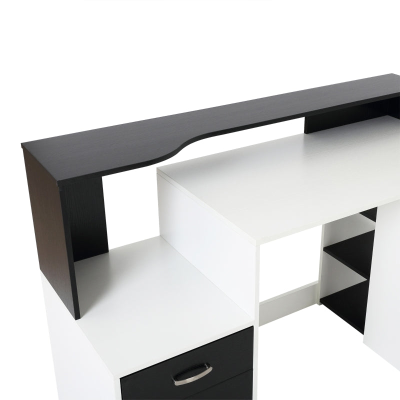 Modern Computer Desk with Drawers and Storage Shelves, Study Workstation, Writing Desk with Printer Stand for Home Office, Black and White - ScentiMelti Home Fragrance, Beauty & Gifts UK