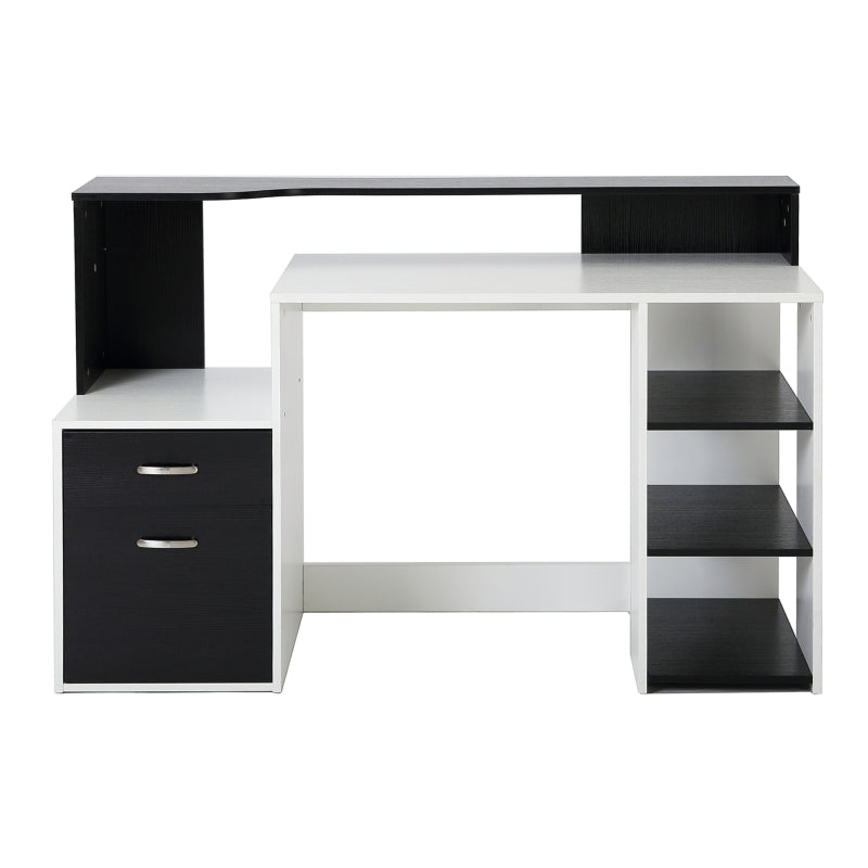 Modern Computer Desk with Drawers and Storage Shelves, Study Workstation, Writing Desk with Printer Stand for Home Office, Black and White - ScentiMelti Home Fragrance, Beauty & Gifts UK