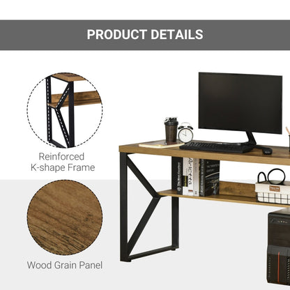 Workstation Computer Desk Table with Storage Shelf Steel Frame Black Brown - ScentiMelti Home Fragrance, Beauty & Gifts UK